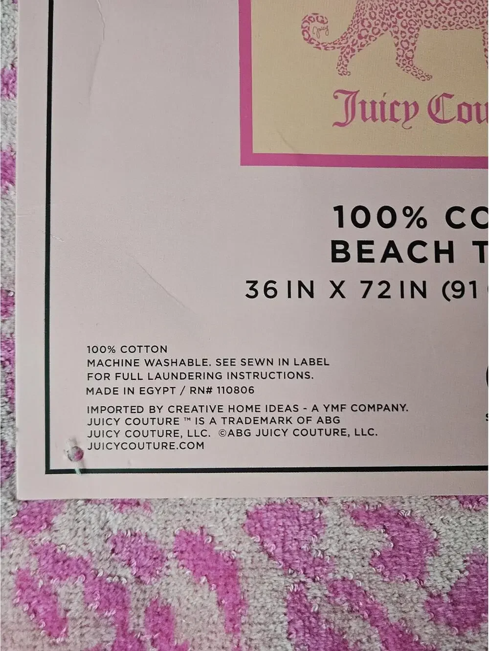 Juicy Couture Pink Leopard Beach Towel 6FT Cotton Pool Extra Large Towel NWT
